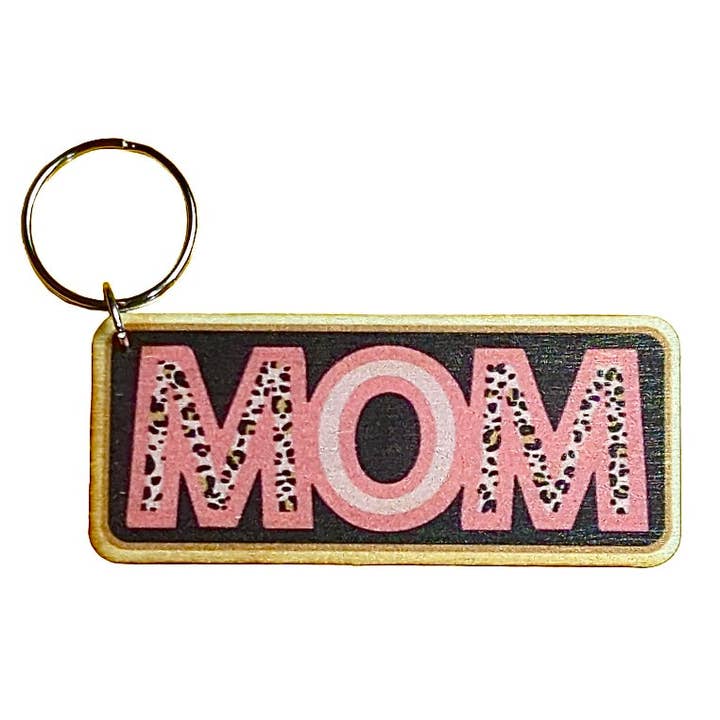 MOM Pink Leopard Print Magnet/Keychain for wholesale by Rock Lion Goods