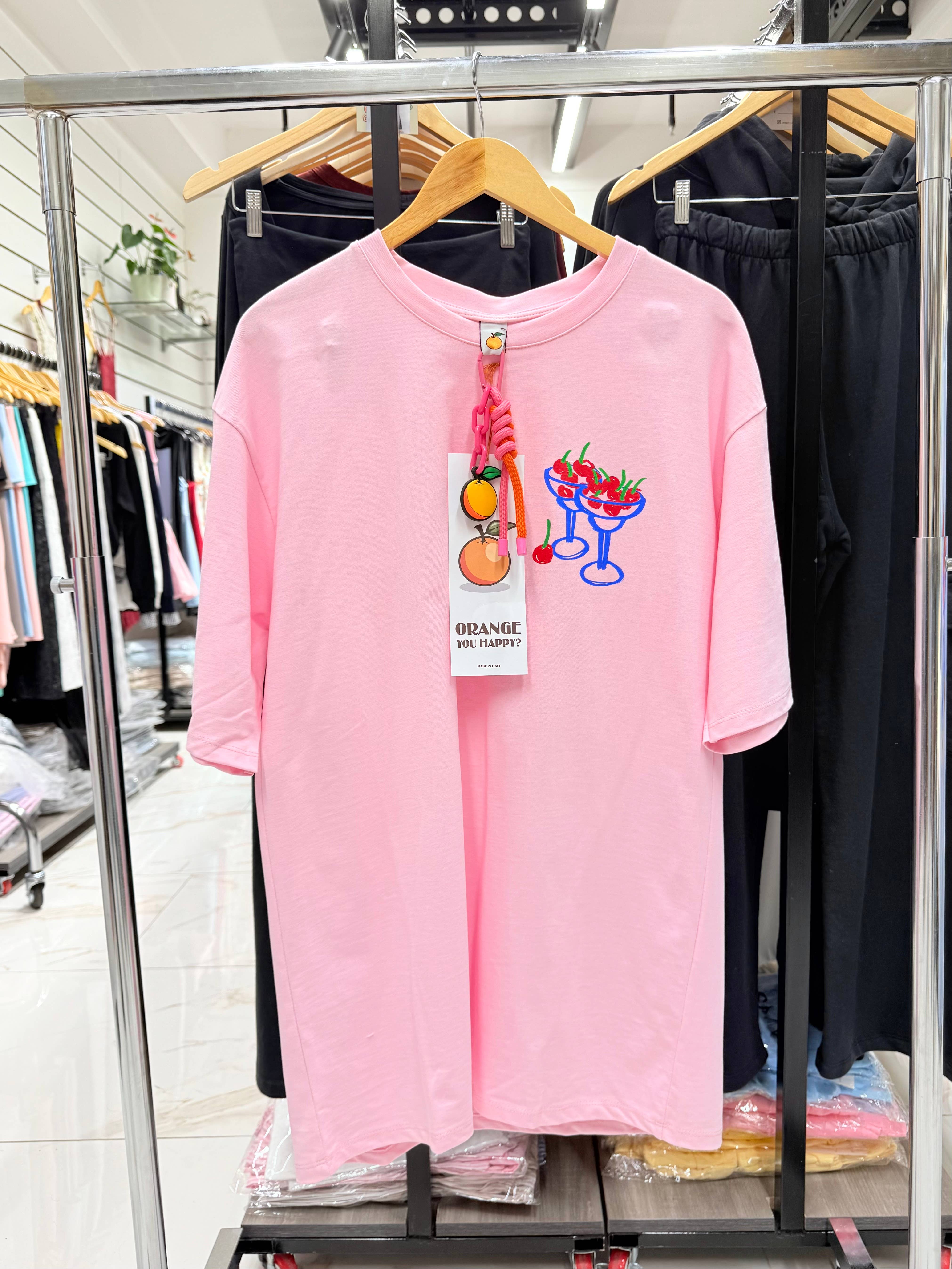 Chilli Girl Collection - Wholesale Screen printed t-shirt – Women′s - Oversize Dolce Vita print cotton t-shirt with charm 3