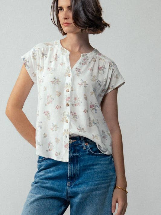 OFFWHITE MULTI Floral Button-Up Relaxed Fit Boho Spring Top for wholesale on Faire