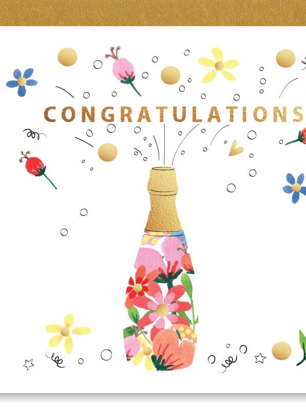 Congratulations Floral Prosecco Glitter Wholesale Card for wholesale by SABIVO Design