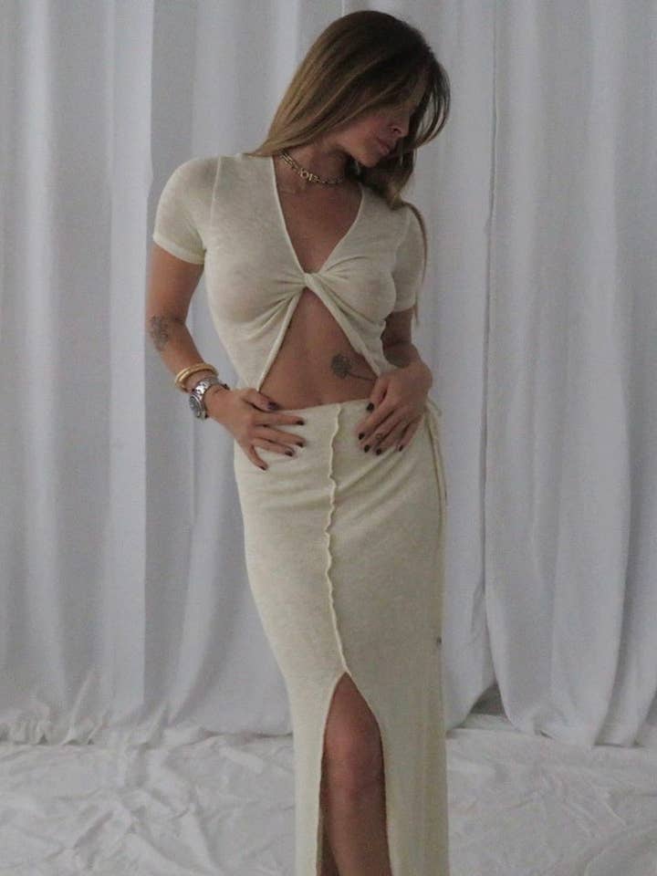 GIANNA TOP IN IVORY KNIT for wholesale by Jyork The Label