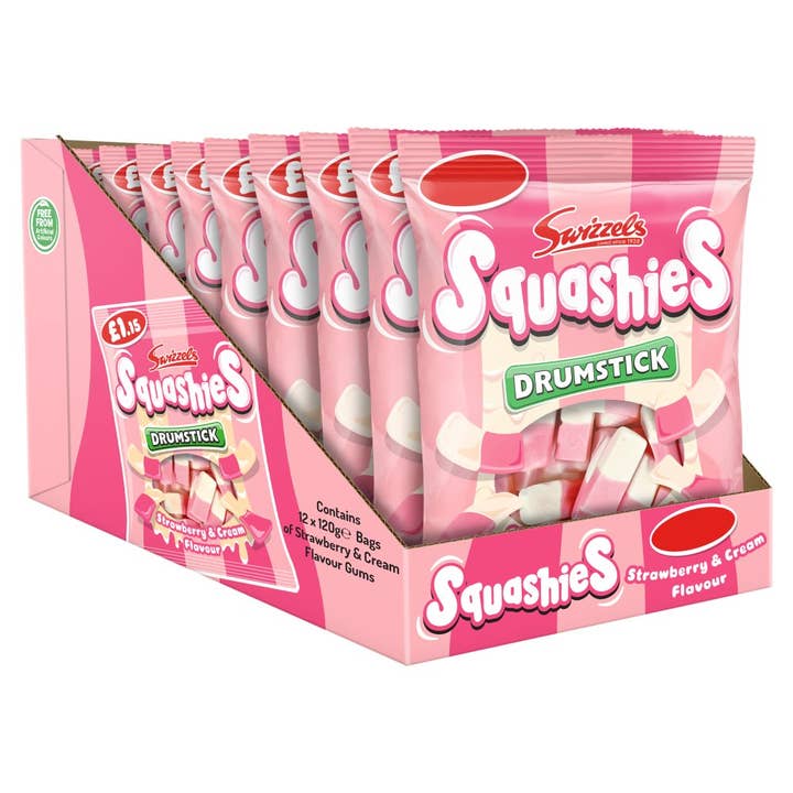 Swizzels Squashies Drumstick Strawberry & Cream Flavour Bag 12 x 120g for wholesale by AAA Commerce