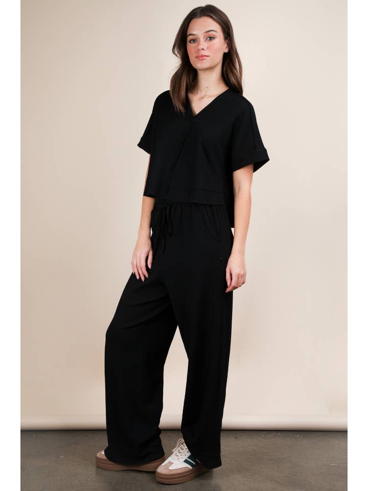 VERY J - Wholesale Lounge Set - Women's - NT12073SET-Textured Knit Comfy Casual Top & Pants Set