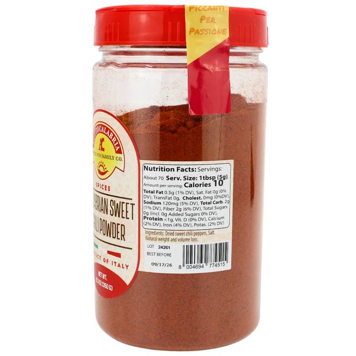 Wholesale Italian Food - Wholesale Dried Spice - TuttoCalabria, Sweet & MILD Calabrian Chili Powder Shaker (Large), 12.3oz (350g)1