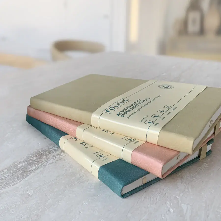 FOLKUS - Wholesale Journal/Diary - Eleanor - Salmon A5 Stone Paper Journal Vegan Leather3