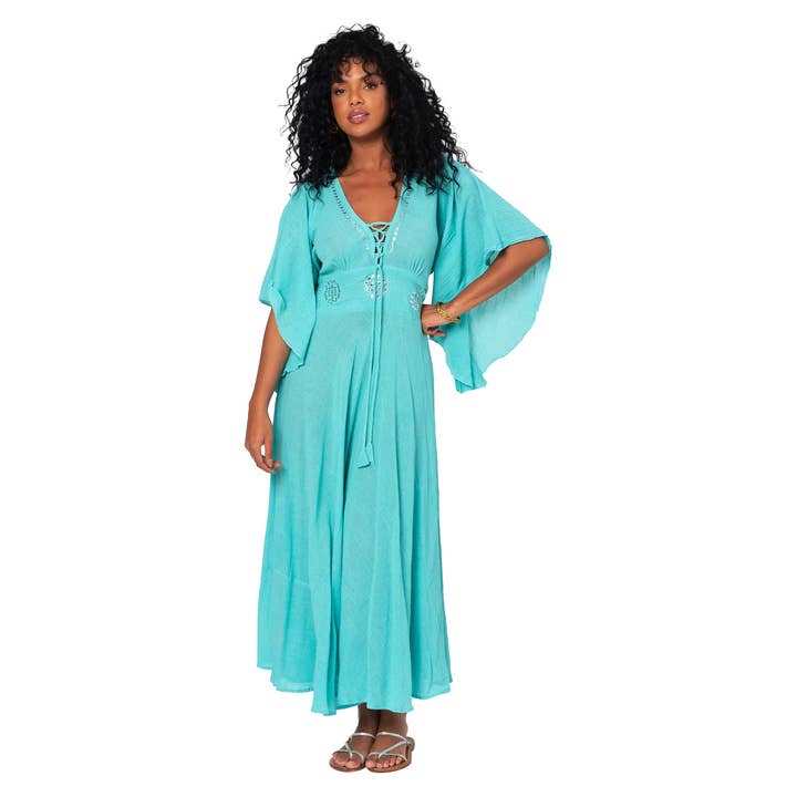 ROBE ÉTÉ LONGUE MANCHES COURTES MBM3016B pour la vente par La Mano Boho