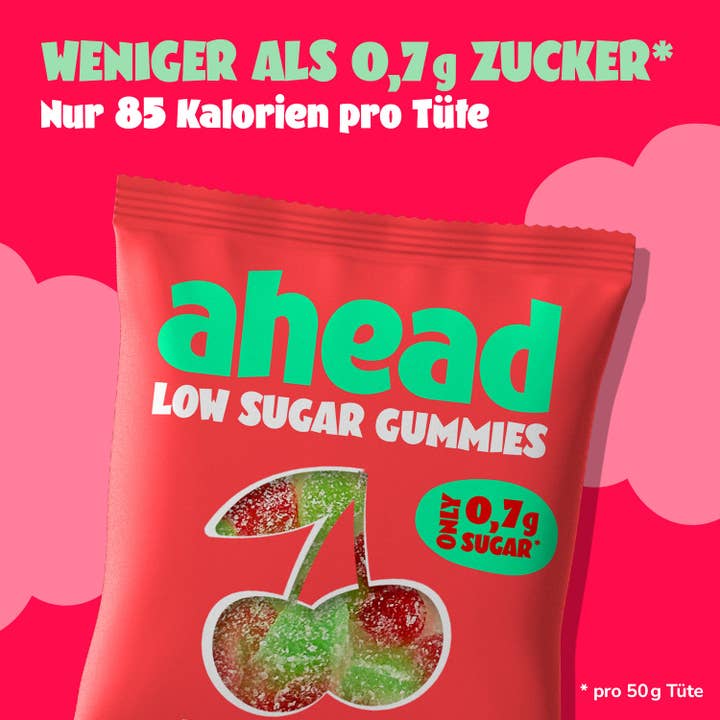 ahead - Wholesale Gummy - Sour Cherry Gummies - Low Sugar (Tray 18x50g)