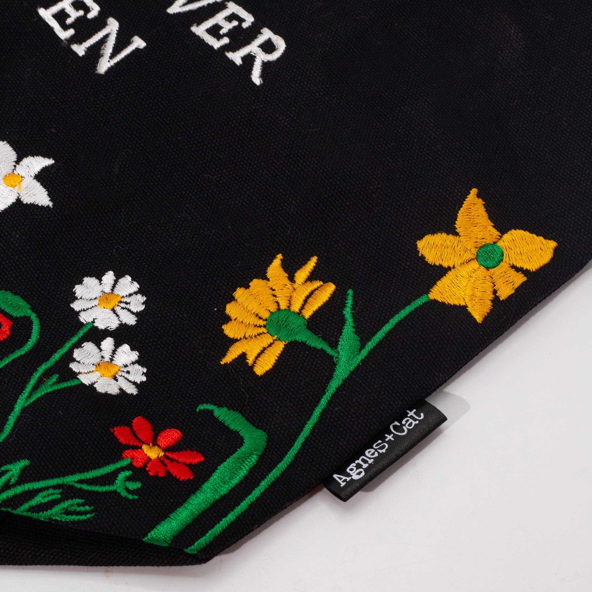 Agnes + Cat – wholesale Tote bag – Women's – Black Cotton Tote with Embroidery - Wildflower Garden1