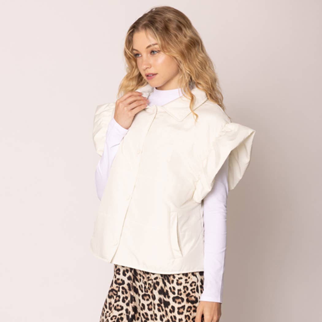 Fashion City - Wholesale Outerwear Vest - Women's - Ruffle Short Sleeve Puffer Padded Vest 3
