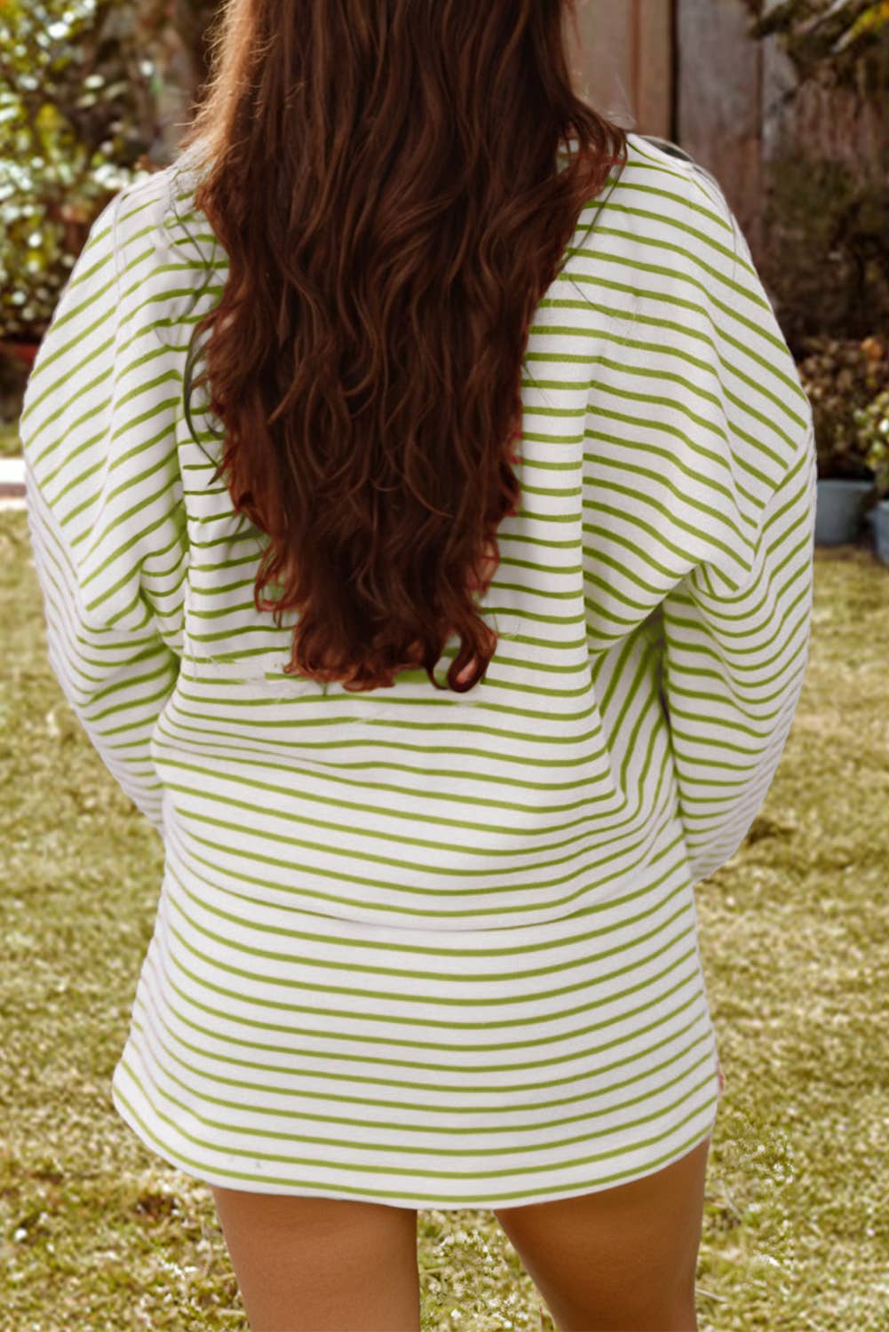 fashionworks - Wholesale Top & Skirt Set - Women's - Stripe Collar Drop Shoulder Pullover and Skirt 2pcs Outfit3