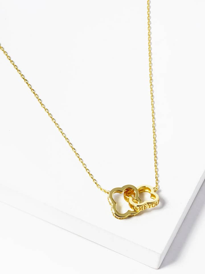 18K Gold Dipped Cz Pave Quatrefoil Pendant Necklace for wholesale by Wild Honey