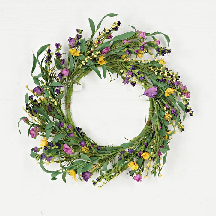 ISB81863- 22in Spring Blossom Wreath-Yellow purple for wholesale by Impressive Enterprises, Inc.