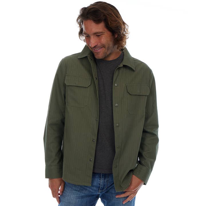 PX - Wholesale Button Down Shirt - Men's - Hassan Olive Cotton Tonal Herringbone Sna Work Shirt Shacket3