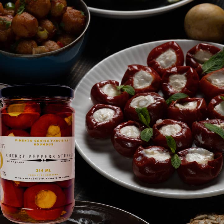 Country Roots - Wholesale Pickled Vegetables - Sun Ripened Cherry Tomatoes Stuffed with Hummus 314 ML