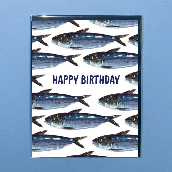 Carte de vœux d'anniversaire avec des sardines. pour la vente par Painting With James