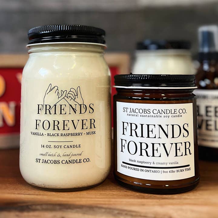 "FRIENDS FOREVER" Natural Soy Candle for wholesale by St Jacobs Candle Co.