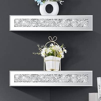 Crushed Diamond Mirrored Shelf Triangle Corner for wholesale by DEENZ