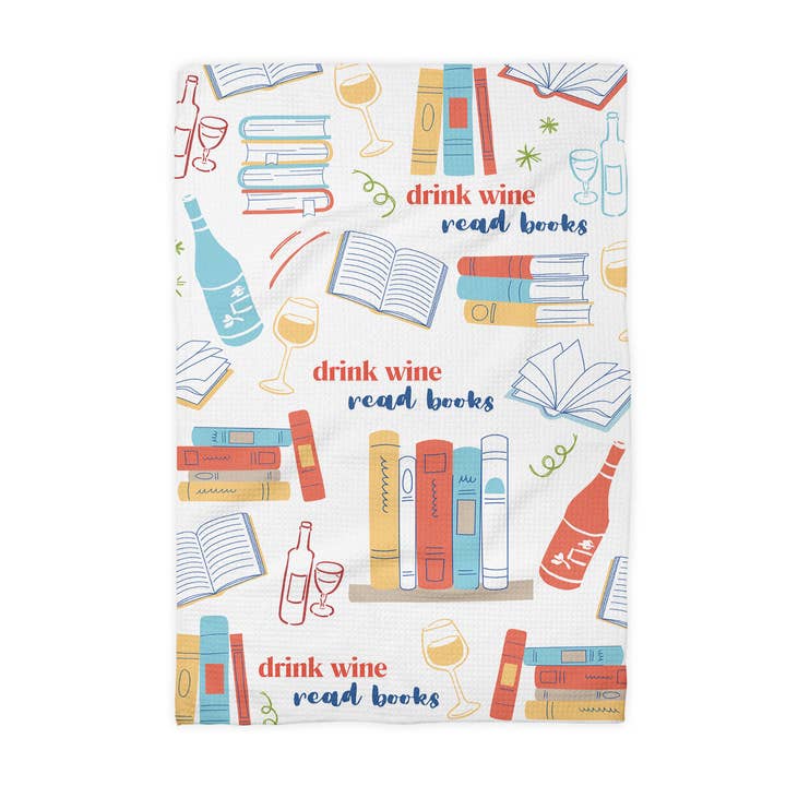 Drink Wine Read Books Kitchen Towel Dish Bookish Book Lover for wholesale by Canary Road
