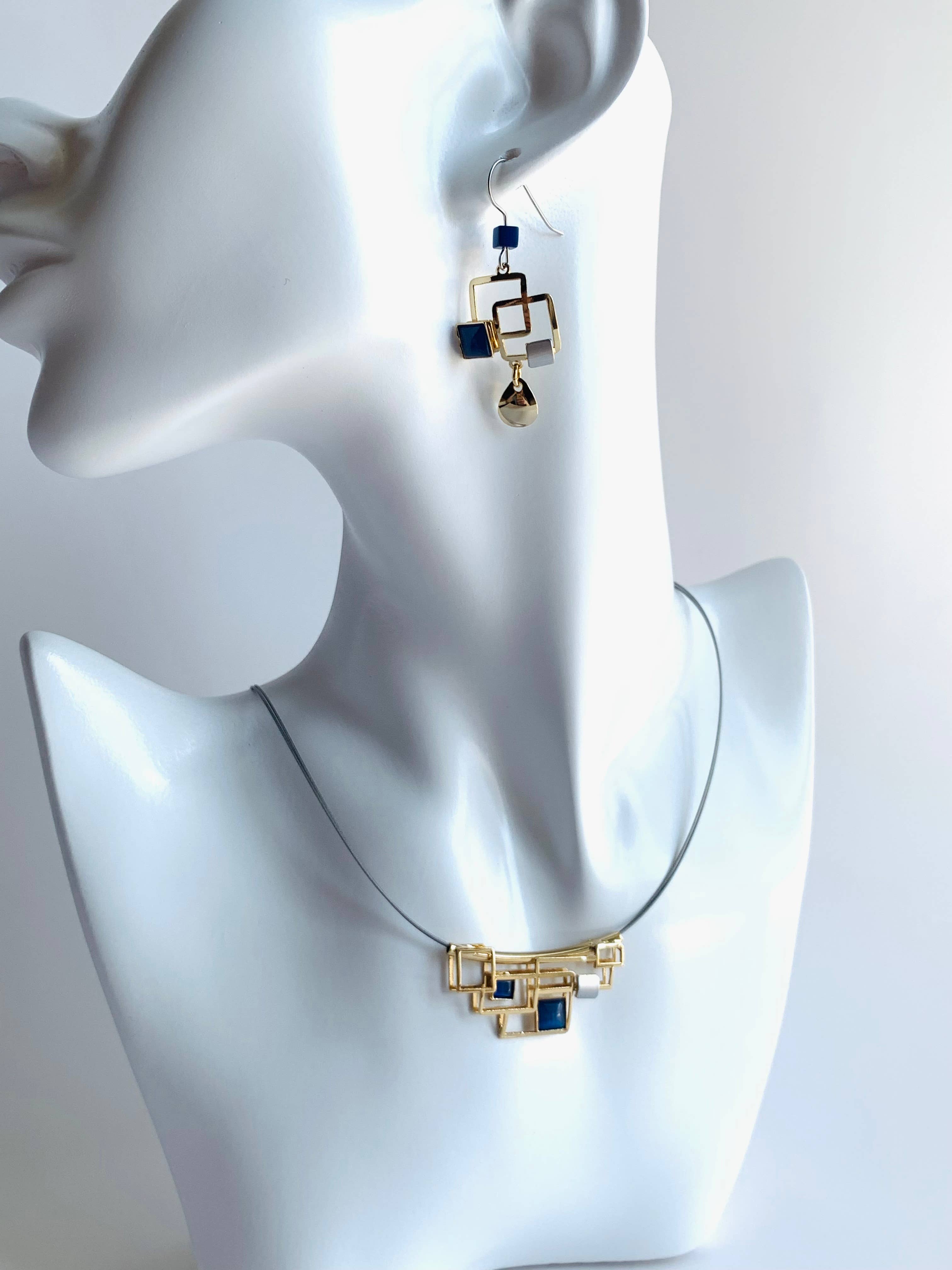 Christophe Poly / Crono Design - Vente Parures de bijoux - ENSEMBLES (GY1) - Collier (G) 17"+2" & Boucles d'oreilles crochet en fil (Y) Ensemble14