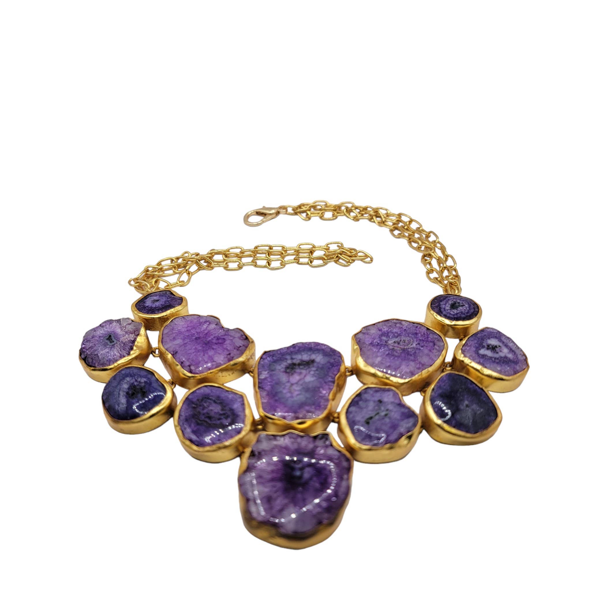 ZEYZEY – wholesale Hänge-/berlockhalsband – Handgjort guldförsett halsband med statement av lila druzy agat0
