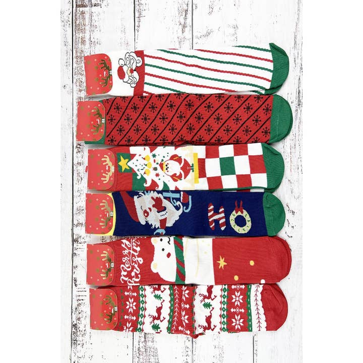 ASSORTED CHRISTMAS THEME PRINT MID-TUBE SOCKS for wholesale on Faire
