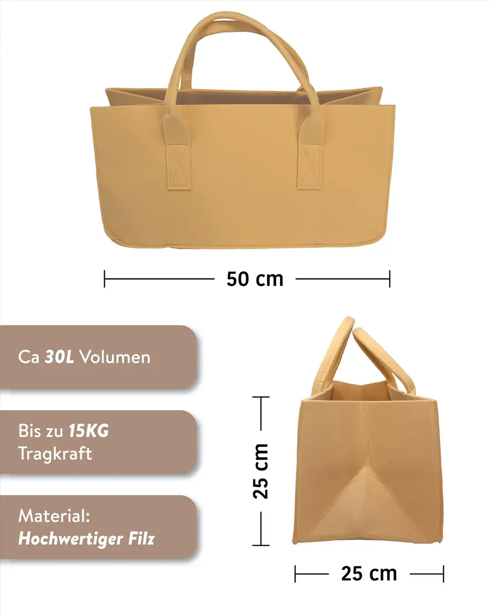 Close Up GmbH - Wholesale Tote Bag - Women's - Close Up Felt Bag Firewood Beige Carrying Bag, Felt Bag1