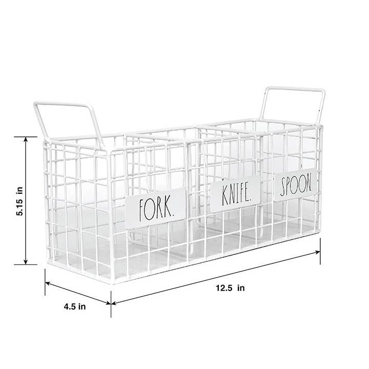 DesignStyles Home - Wholesale Utensil Holder - Rae Dunn 3 Section White Metal Kitchen Utensil and Silverware Holder