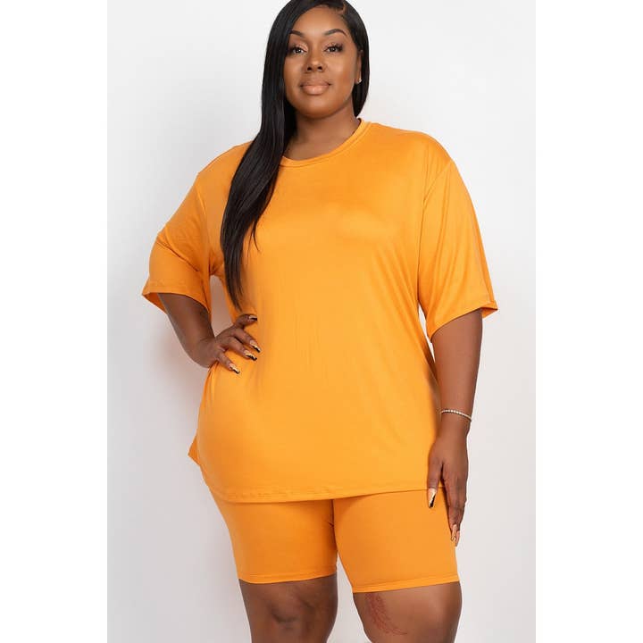 Plus Size Loose Fit Top and Bike Shorts Set for wholesale by Timeless