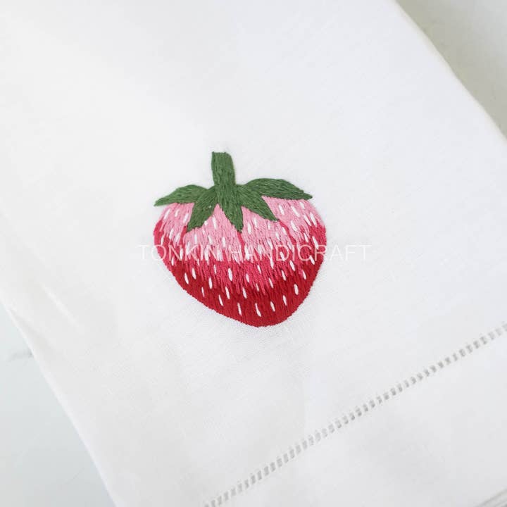 Tonkin Handicraft - Wholesale Bath towel - Embroidery Strawberry Linen Bathing Towel 35