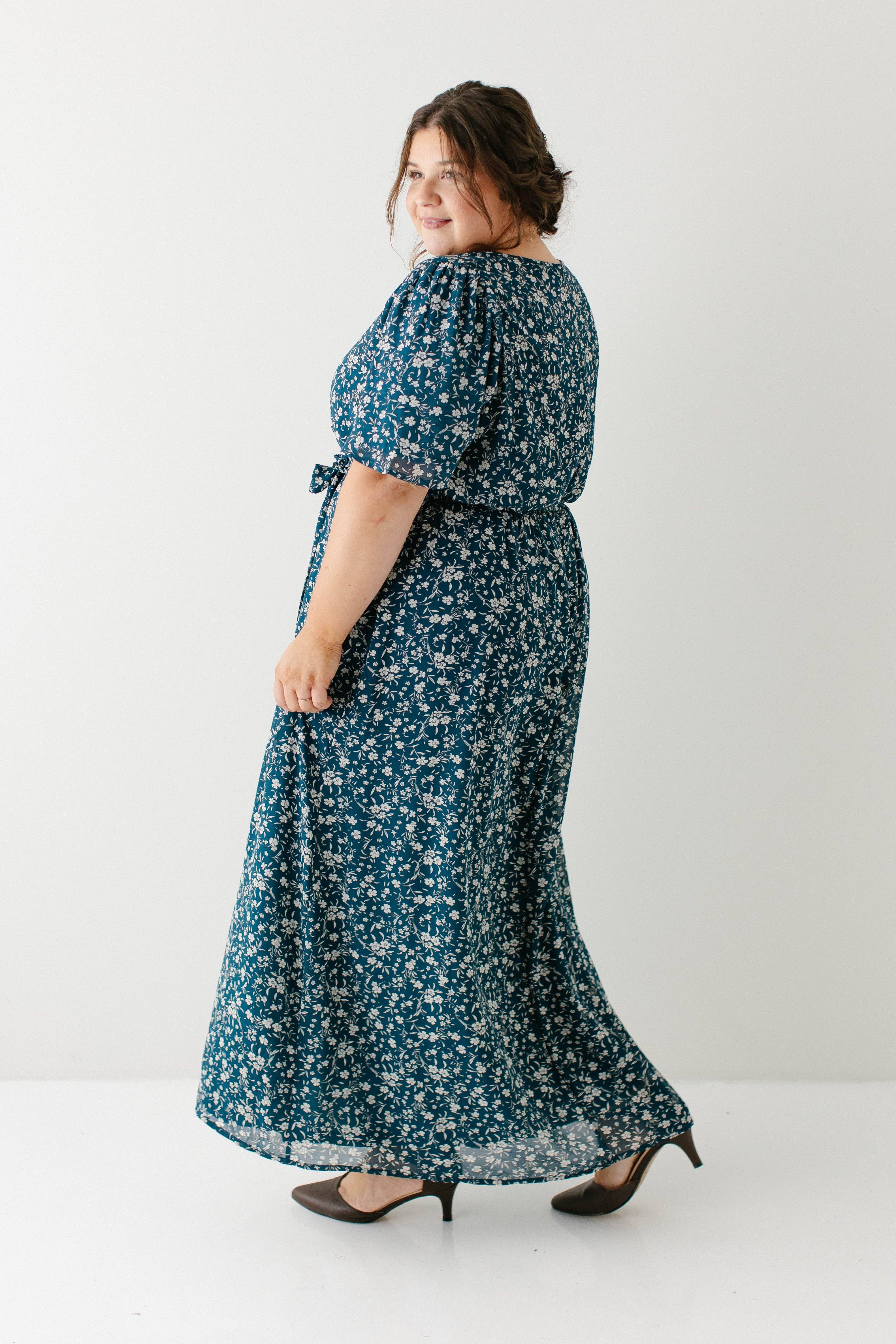Deep Teal 'Esther' Floral Print Maxi Dress FINAL SALE for wholesale on Faire3