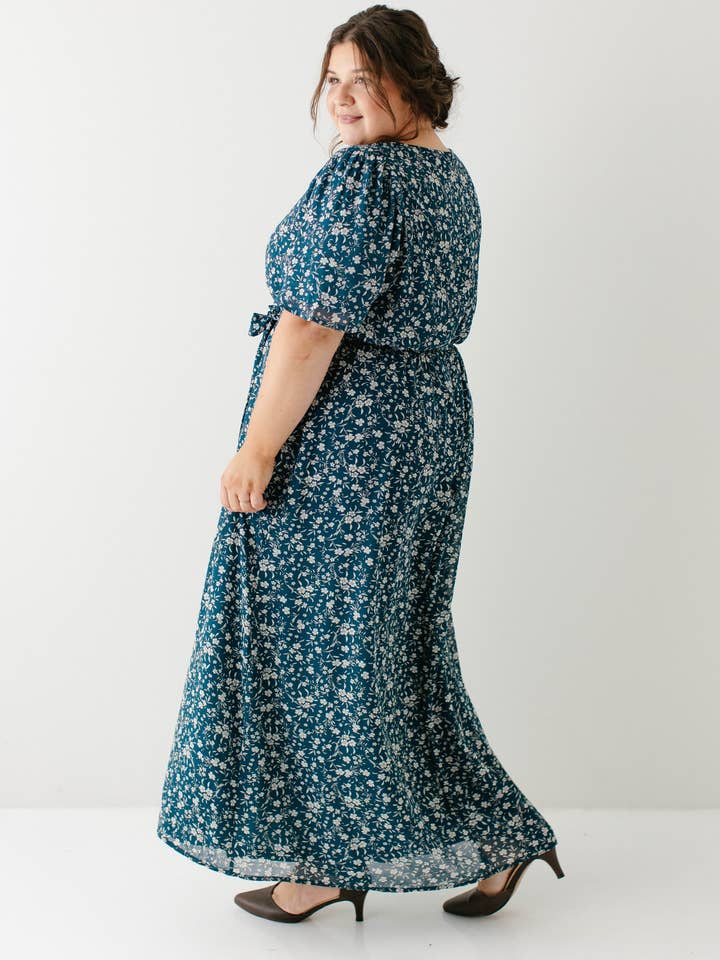 Deep Teal 'Esther' Floral Print Maxi Dress FINAL SALE for wholesale on Faire3