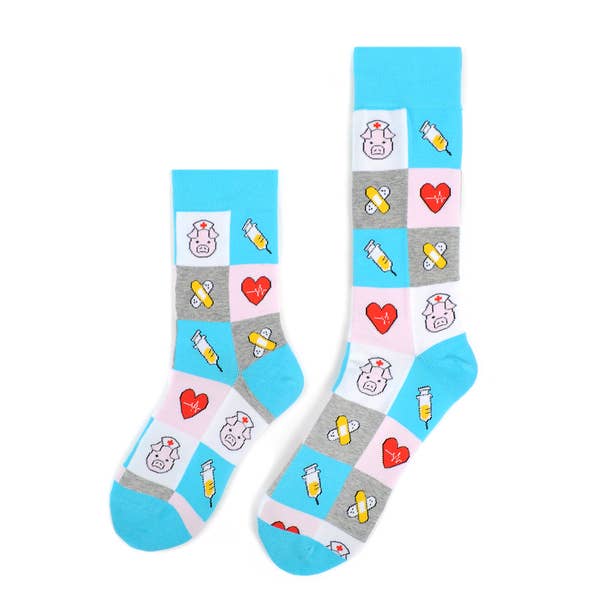 Health Care Heroes -Nurse Piggy- Ultra Premium Socks for wholesale by Selini New York
