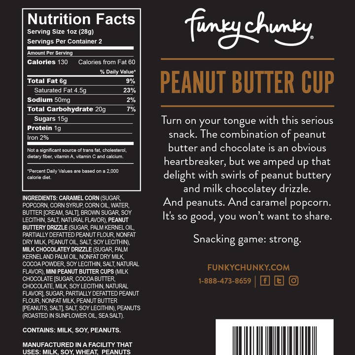Funky Chunky - Wholesale Popcorn - Peanut Butter Cup | Caramel Corn Choco Popcorn | 2oz bags3