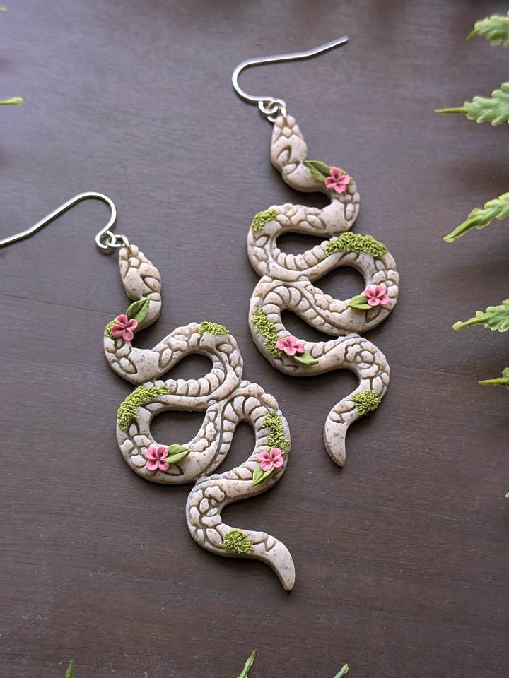 Floral Mossy Snakes Dangle Earrings for wholesale by The Midnight Glen
