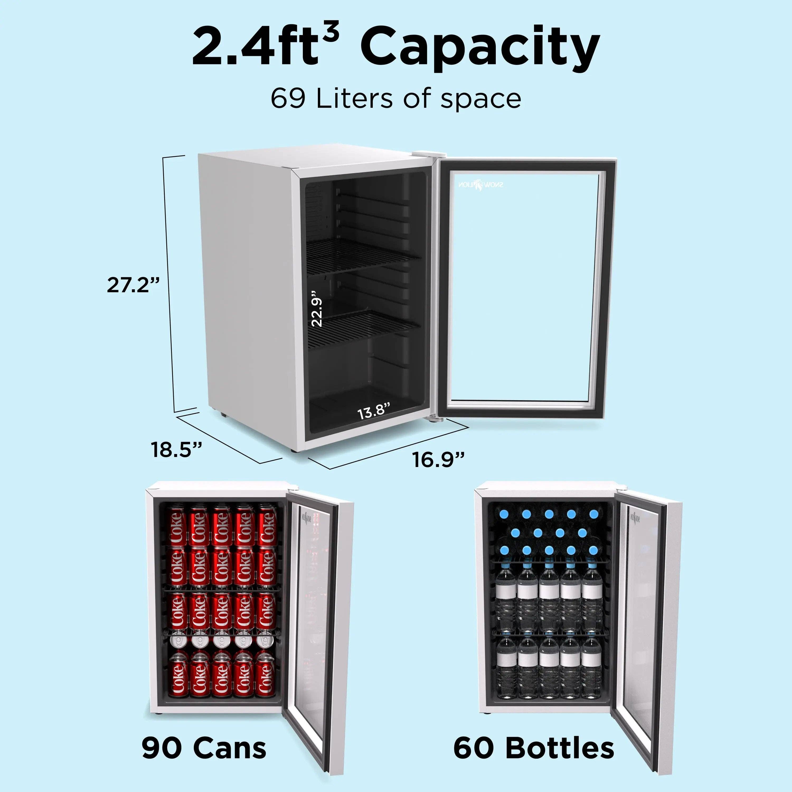Promounts - Vente Réfrigérateur miniature/portable - Réfrigérateur à boissons SnowLion Premium 69L 2,4 pi³ Mini réfrigérateur autonome avec porte en verre, blanc2