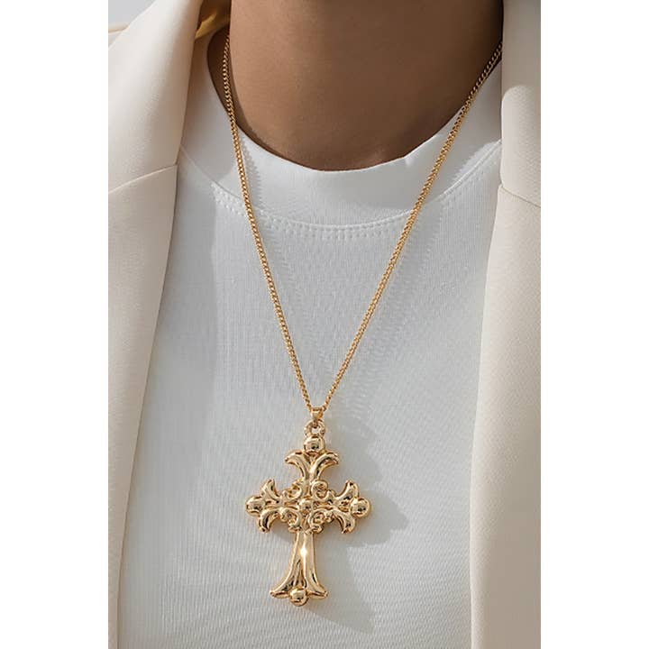 COLLIER PENDENTIF CROIX FLEUR pour la vente par Girly