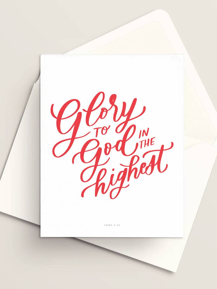 Gloria a Dios en las alturas (Lucas 2:14) Tarjeta de felicitación navideña | Tarjeta de felicitación cristiana | Tarjeta de felicitación hecha a mano | Tarjeta de felicitación festiva | Tarjetas de Navidad | Navidad 2025 | Basada en la fe para venta al por mayor de Vivi Furlong
