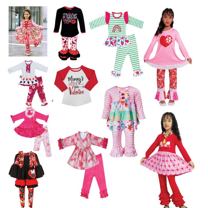 50 stk. Parti NWT Valentinsoutfits & Skjorter Engros Bulk for engroshandel hos Angeline Kids