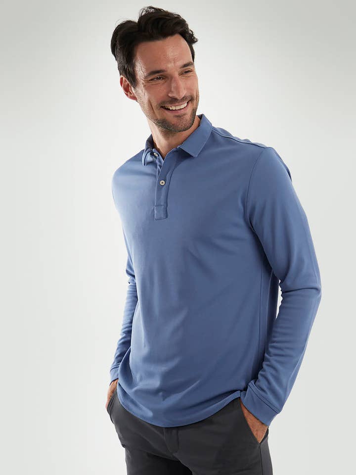 Polo manga larga azul acero ∞ para venta al por mayor de Sepiia