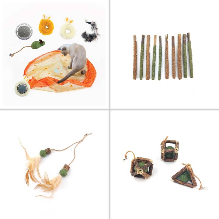 Catnip Craze Bundle- 3 Silvervine/Cat Nip Sets + Pounce Mat toy for wholesale by Paw Paw by Jeanne