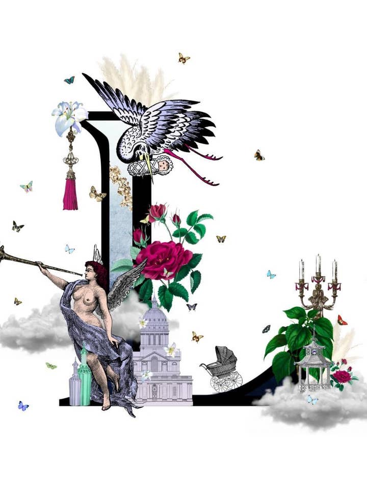 L' Ornate Latin Letters Fine Art Square Print for wholesale by Elizabeth Stirling-Taylor