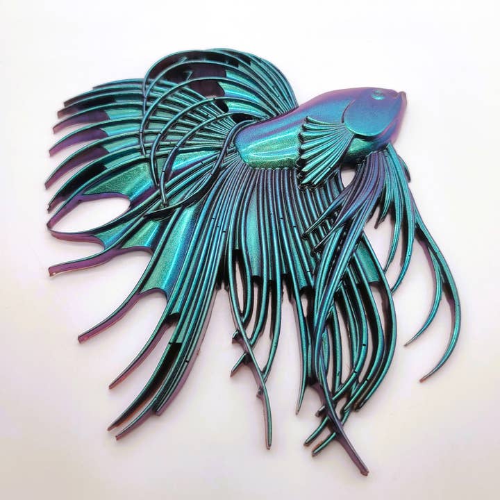 JEMS of the Sea - Wholesale Wall Accent - 6" Resin Betta Fish Wall Art - Holographic Color Shift12
