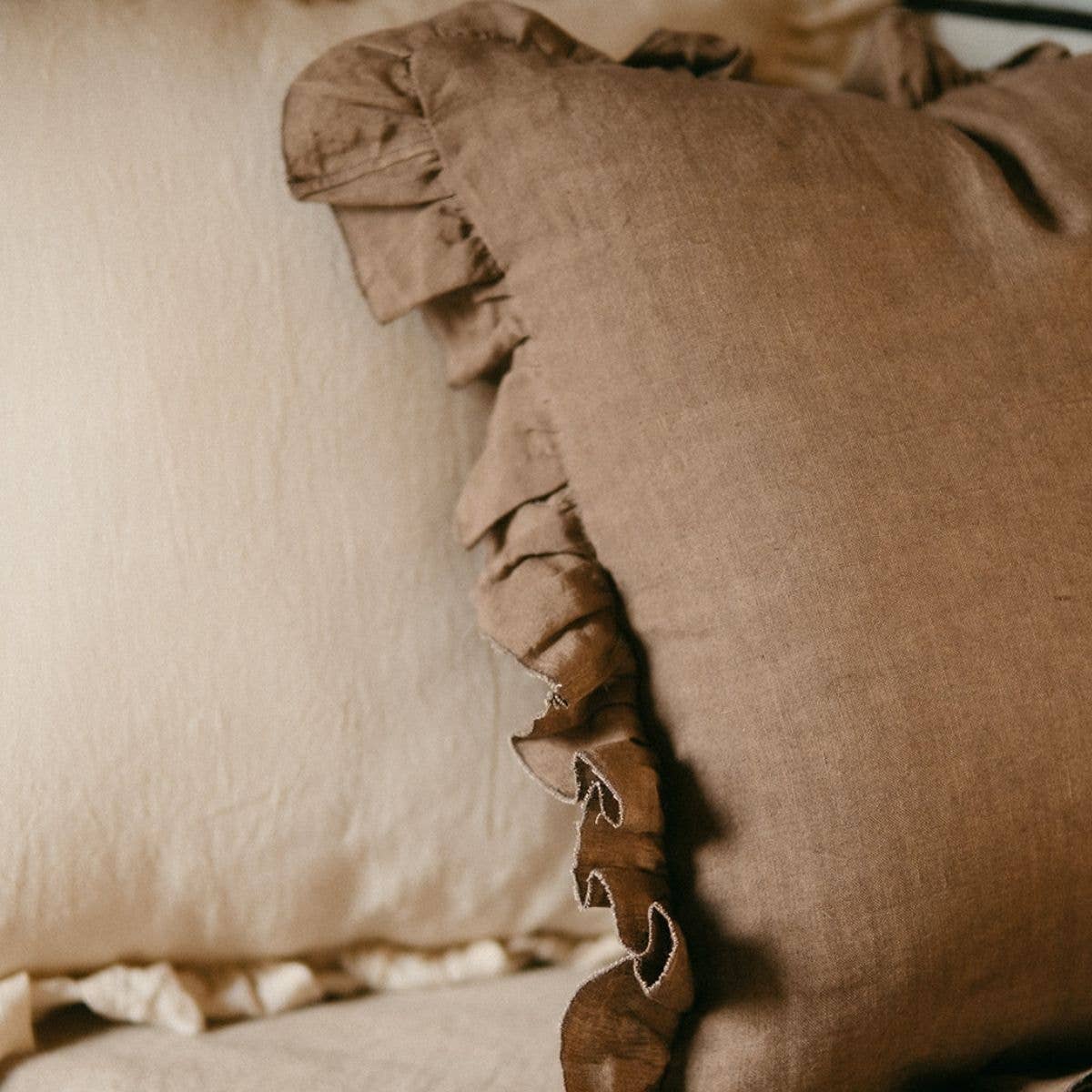 Andrea House - Wholesale Throw/Decorative Pillow - Brown cotton ruffled cushion 45x452