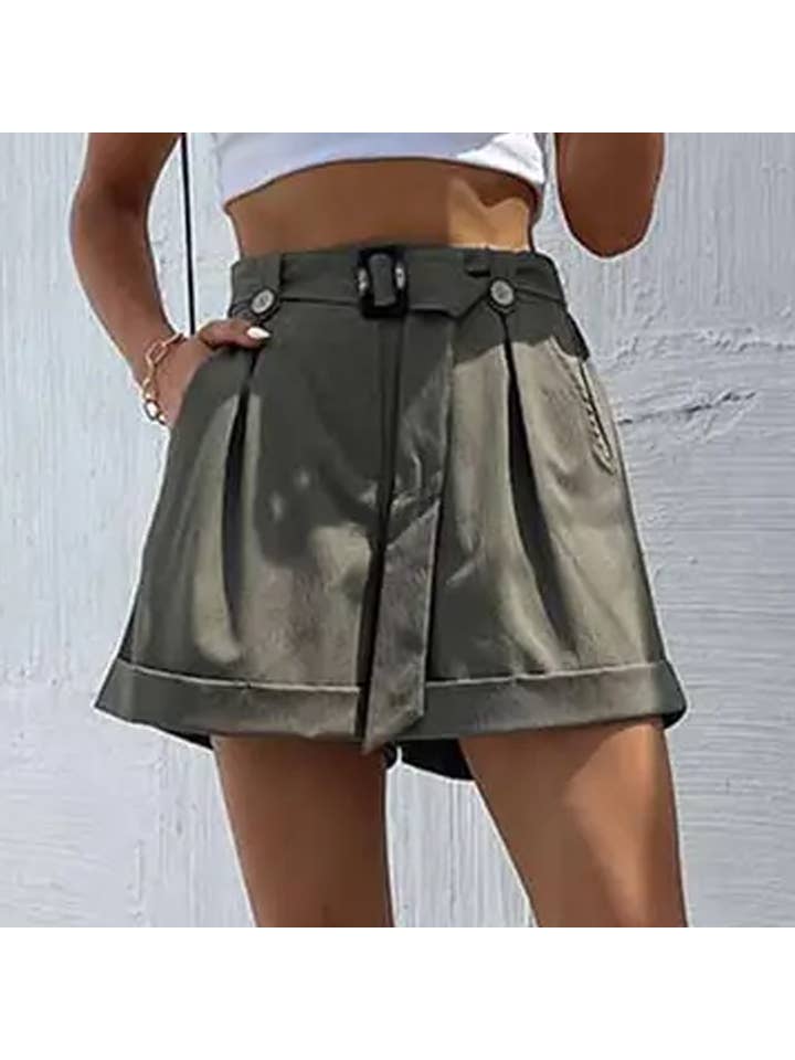 ARMYGREEN CWBSP0117_HIGH WAIST BELTED POCKET SHORT PANTS for wholesale on Faire10
