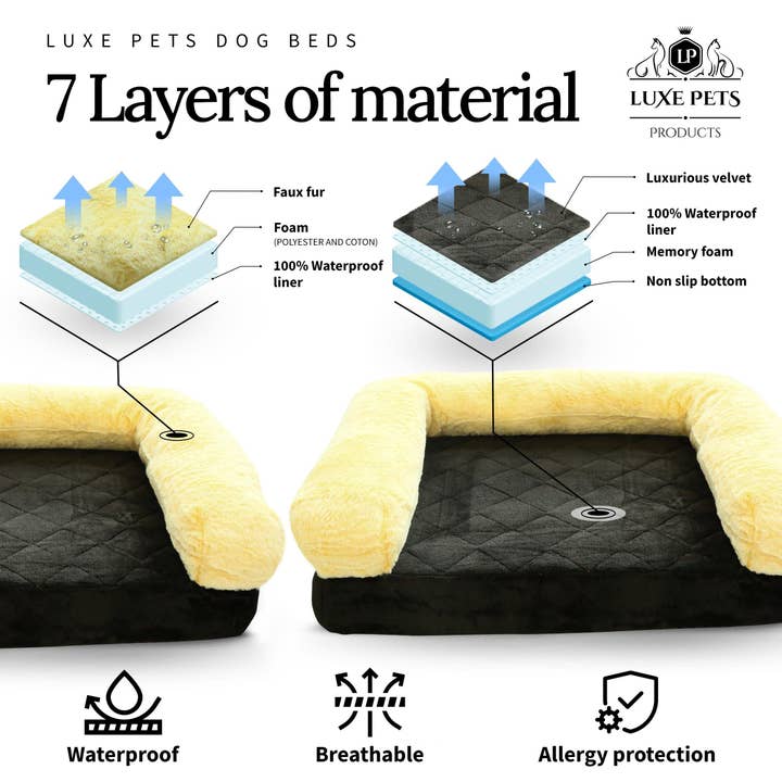Luxe Pets Products - Wholesale Pet Bed - Dog - Pet Bed Memory Foam Luxurious Velvet, Faux Fur - Medium, Black Gold