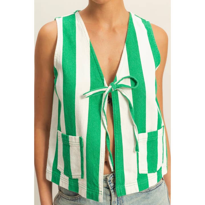 HYFVE - Wholesale Shirt - Women's - DZ25E183-Striped Front Bow Tie Sleeveless Vest