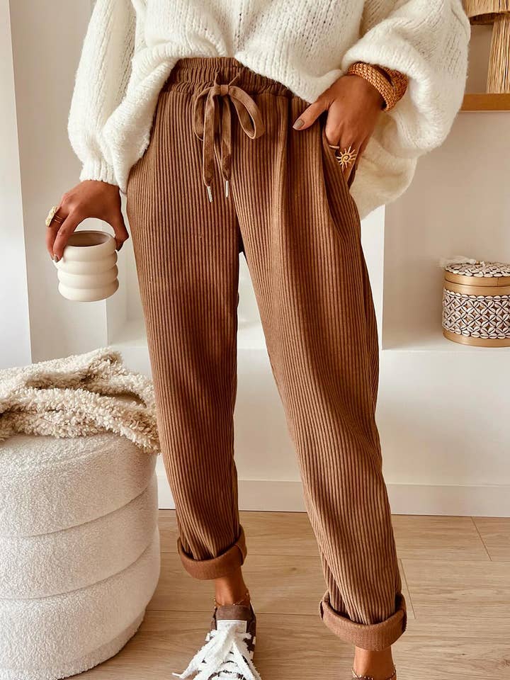 FULL TIME PURCHASE - Wholesale Pants - Women's - Drawstring Elastic Waist Casual Corduroy Pants