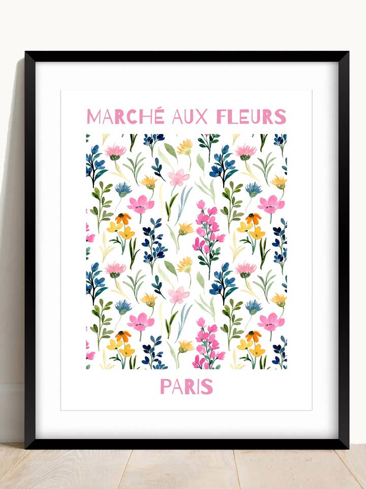 Flower Market, Marché aux Fleurs, Vintage Print, for wholesale by AwalkonthewildsideUK