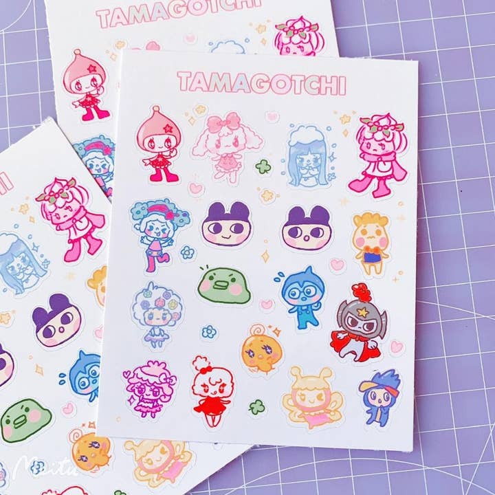 Feuille d'autocollants Tamagotchi, adorables amis colorés pour la vente par Citrine Note