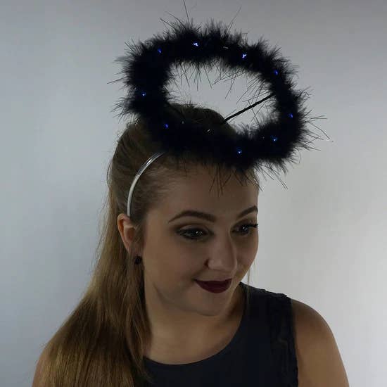 Zucker Feather Products - Wholesale Costume - Women's - Marabou Feather Halo W/LED Lights Black W/Black Lurex